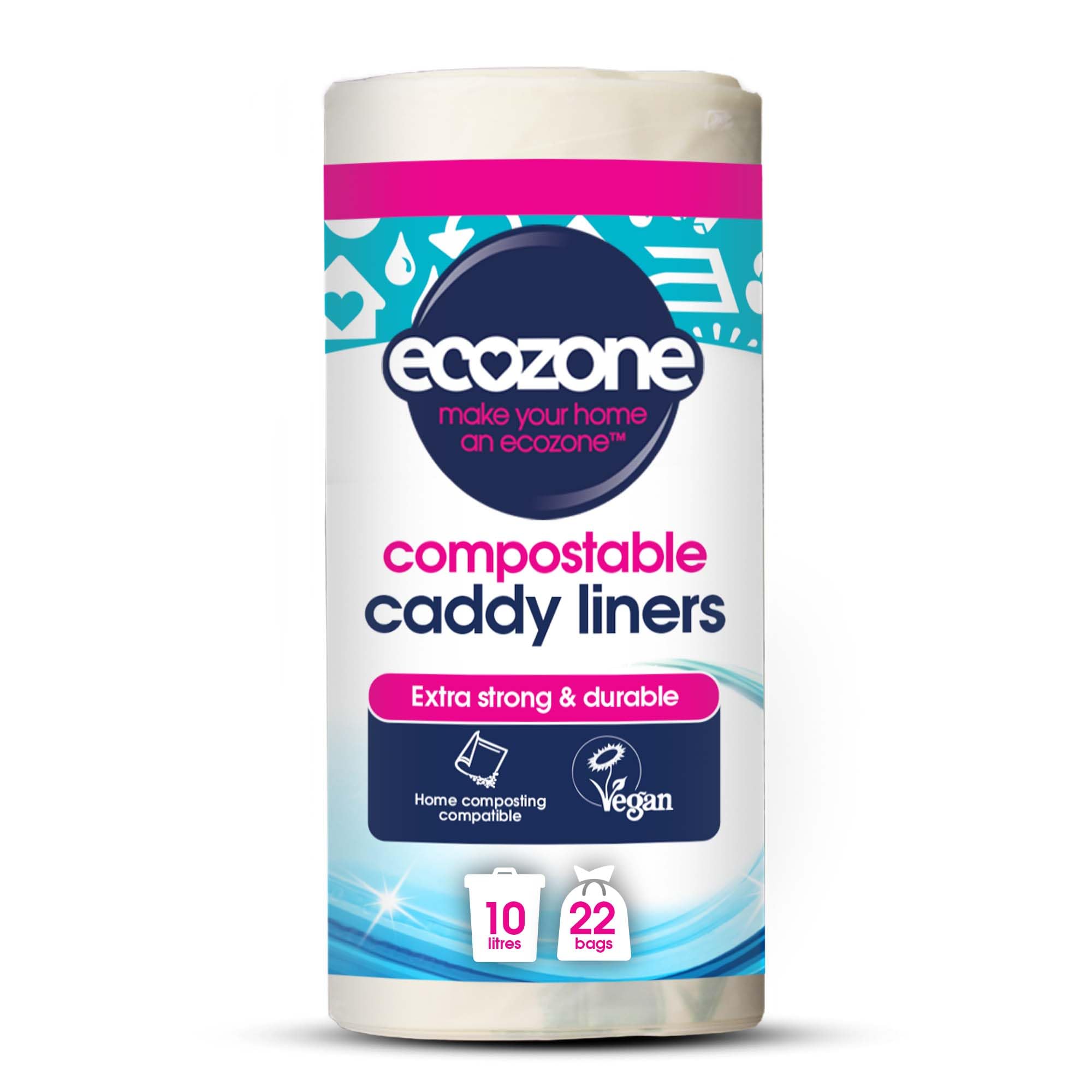Ecozone Caddy Liners - 100% Compostable & Biodegradable Bin Bags | 10 Litre Capacity | 22 Count 1