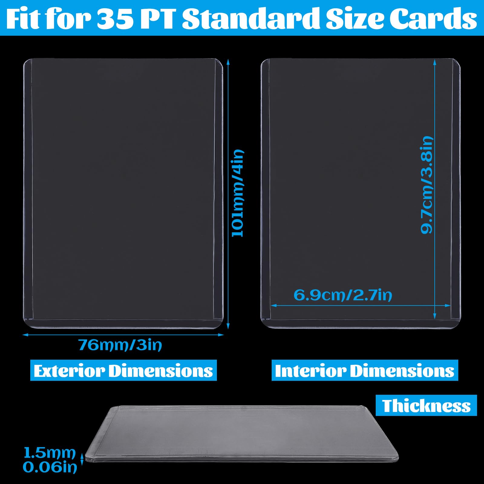 ASelected 100Pcs Clear Card Sleeves - 35PT Rigid Protection | 76x101mm Standard Size 2