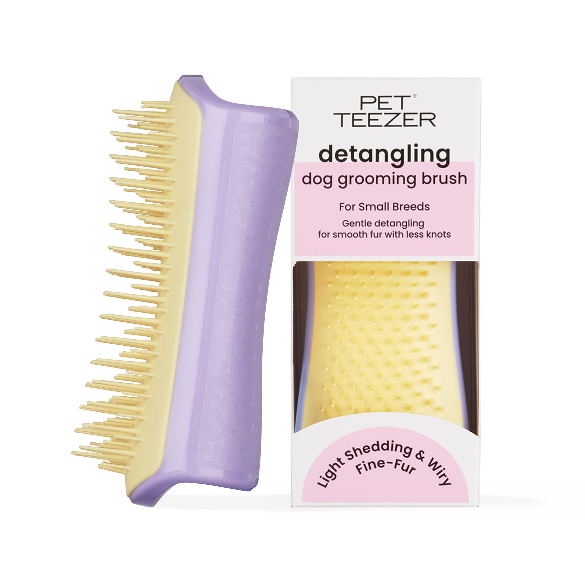 Pet Teezer Small Detangling Dog Grooming Brush - Ergonomic Design, Gentle Polymer Teeth, Dual-Tier System | Lilac & Yellow