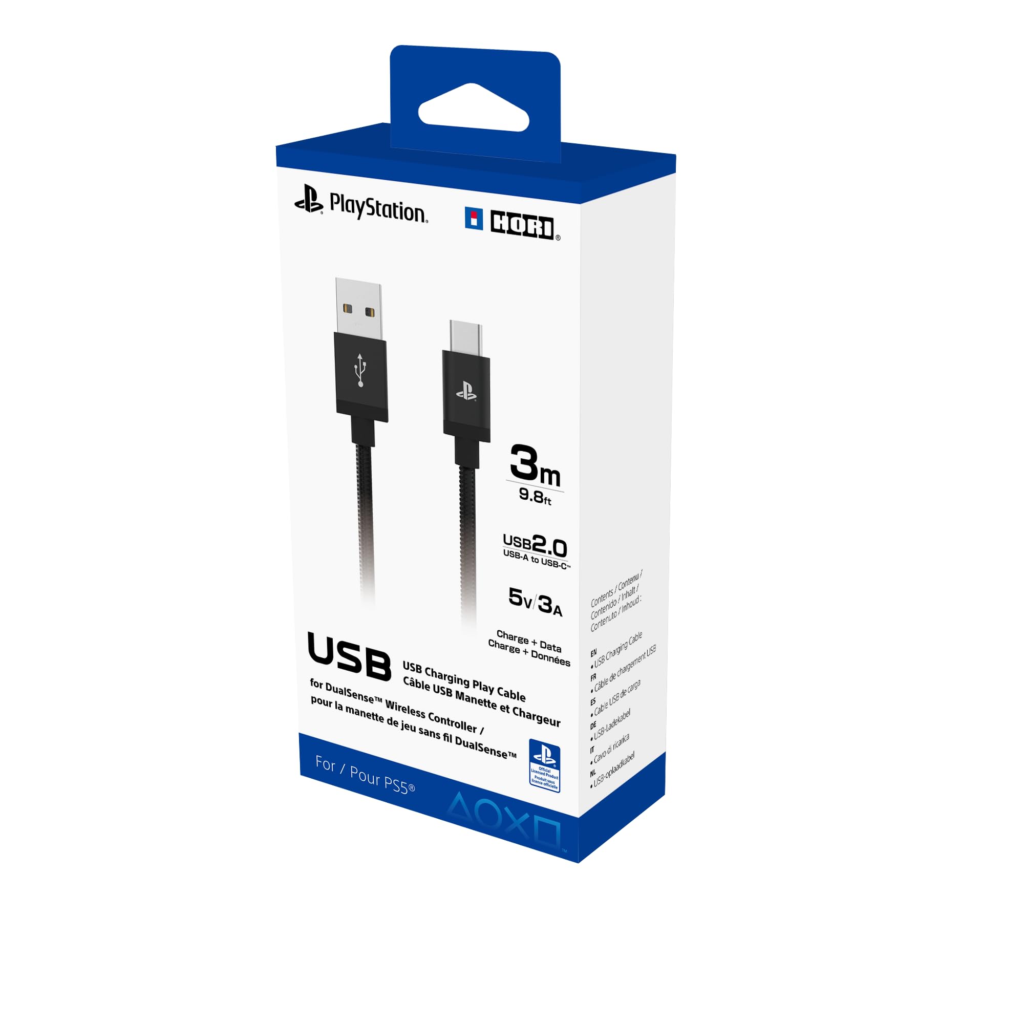 Hori USB-C Charging Cable - 3m Braided, Officially Licensed by Sony for PS5 DualSense Controller