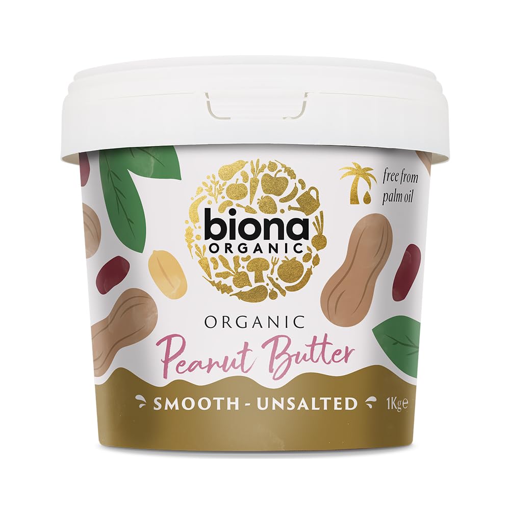 Biona Organic Smooth Peanut Butter 1KG - Unsalted, Palm Oil Free, No Emulsifiers