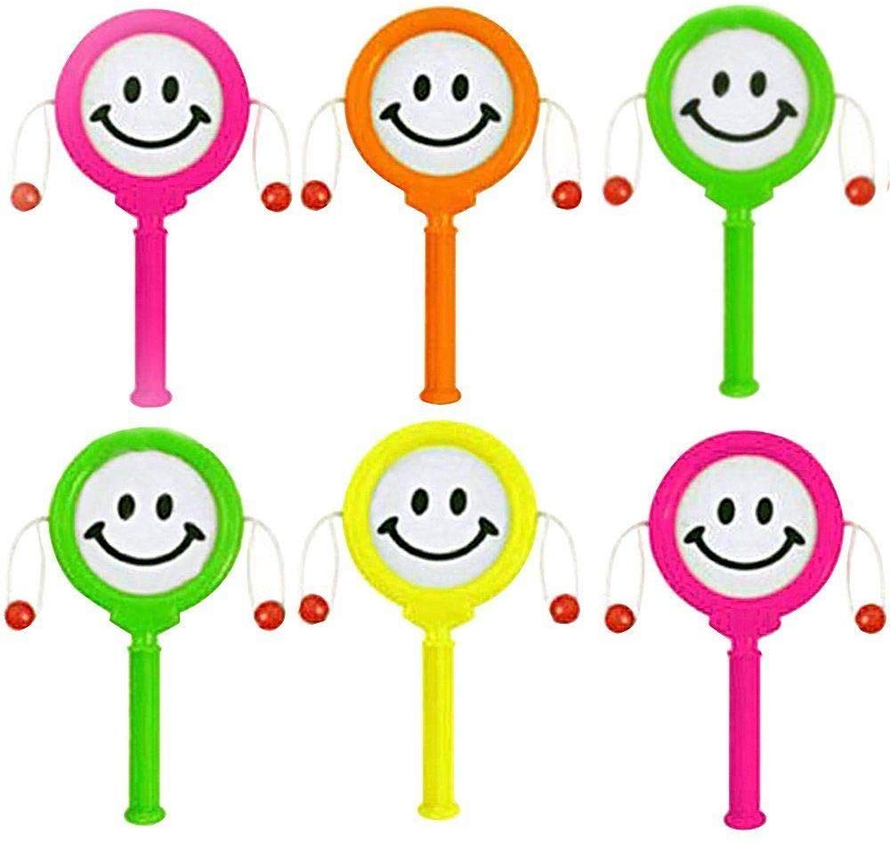 SHATCHI 12 Pack Mini Smile Hand Drums - PVC Party Bag Fillers for Children | Assorted Bright Colours 1