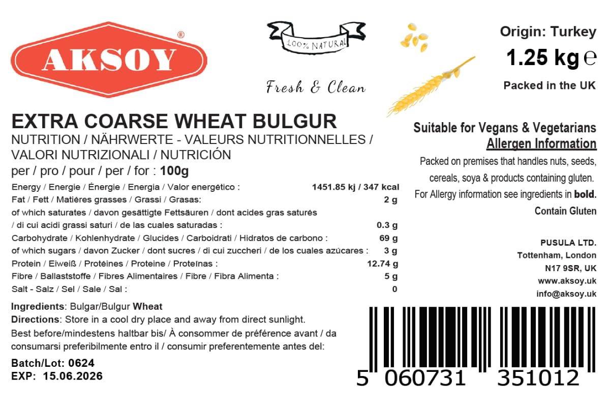 AKSOY Extra Coarse Wheat Bulgur - 1.25KG | Resealable Pouch | Vegan Friendly 7
