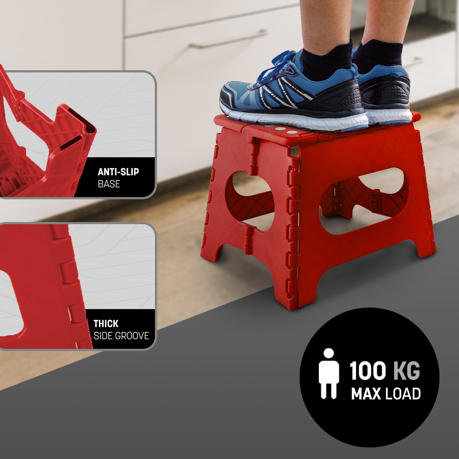 KEPLIN 9 Inch Folding Step Stool - Heavy Duty Plastic | 150kg Capacity | Red 6