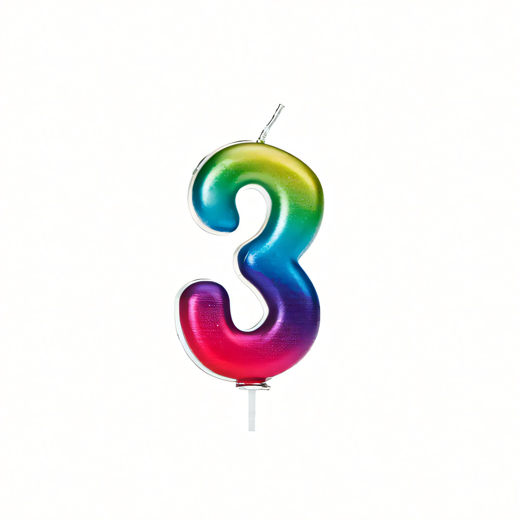 Anniversary House Colourful Rainbow Metallic Candle Number 3 Cake Candle | 7cm Tall | Unscented Wax
