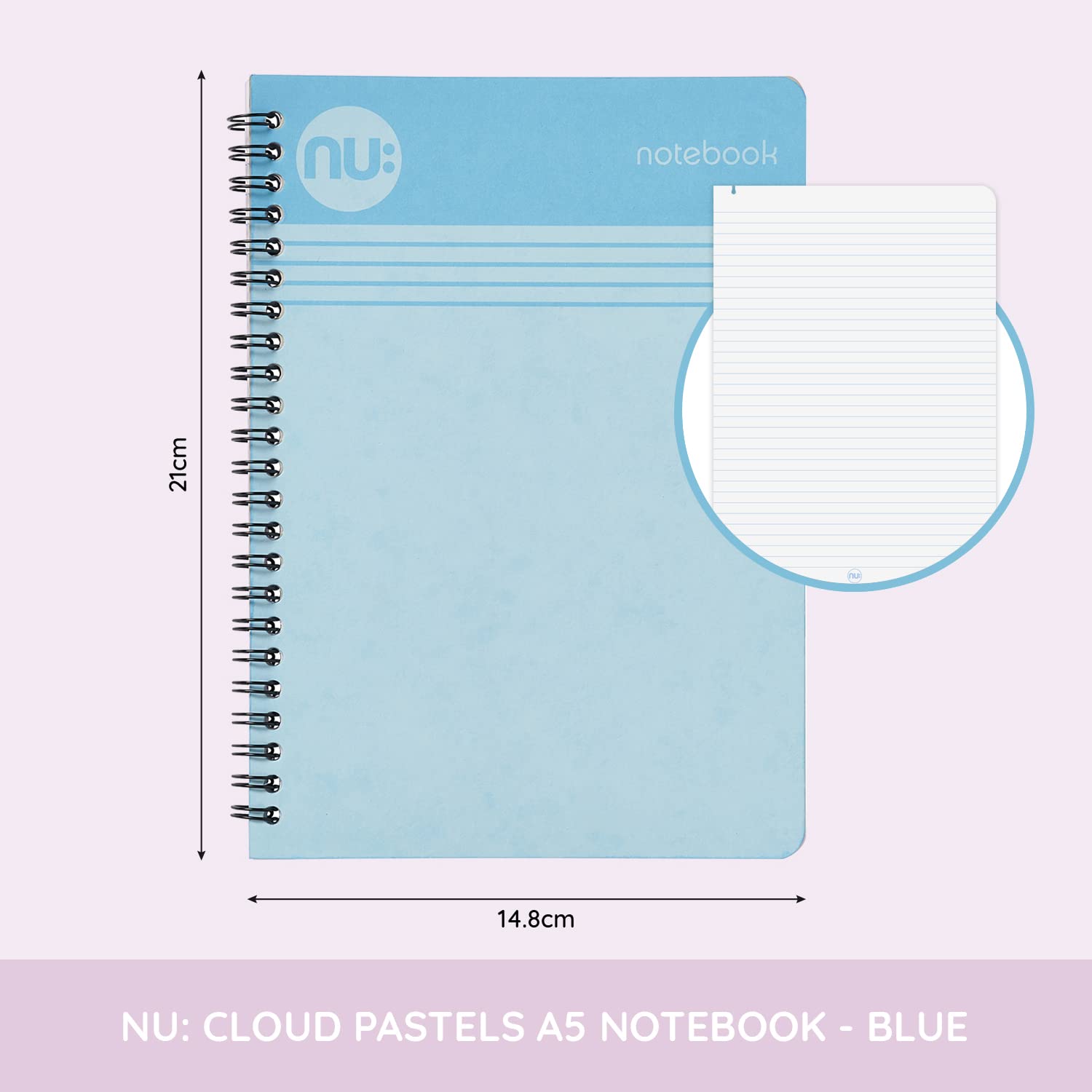 nu: Cloud Pastels A5 Wirebound Notebook - Ruled Pages | 80gsm FSC Paper | Soft Cover
