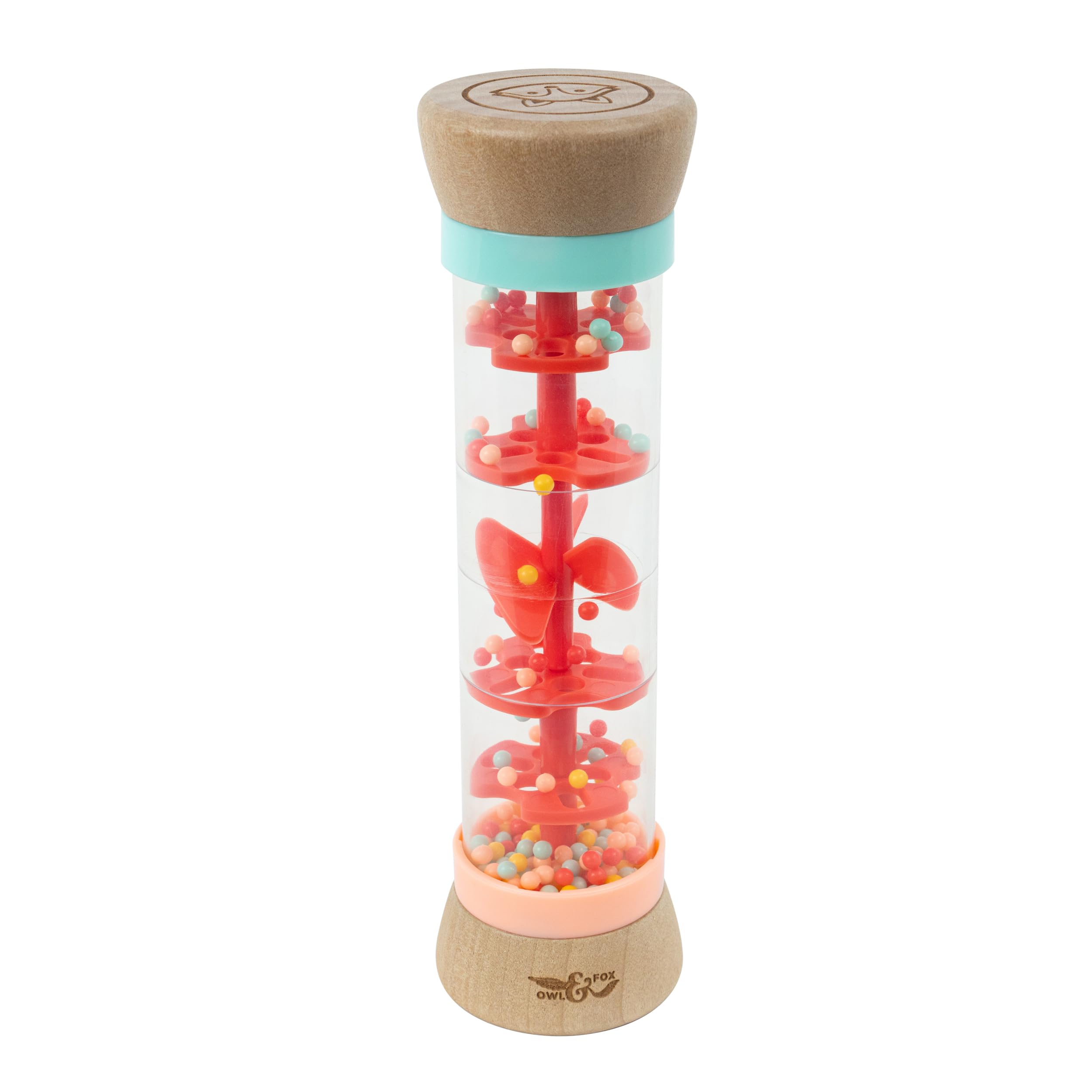 Owl & Fox Wooden Rainmaker Baby Rattle Toy - Soothing Sound Sensory Toy for 12 Months and Up