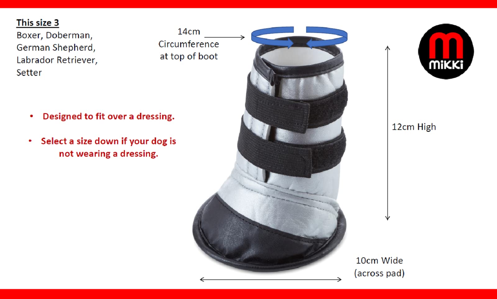 Mikki Dog Boot - Protects Injured Paws | Size 3 | Black/Silver 6