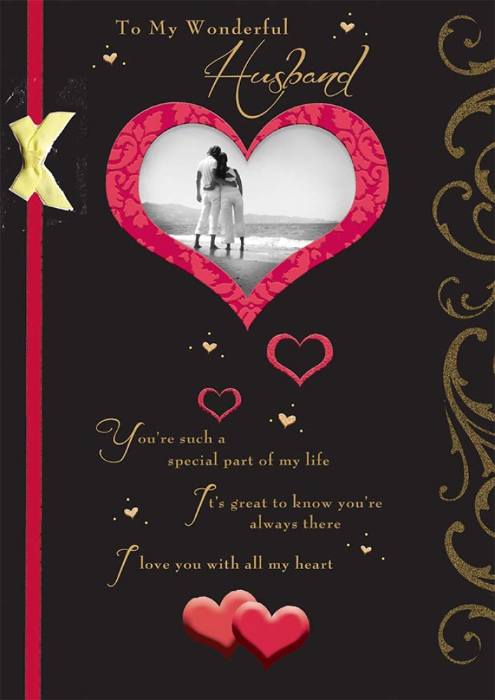 Piccadilly Greetings Husband Birthday Card - 10 x 7 Inches | Photo of Couple On Heart