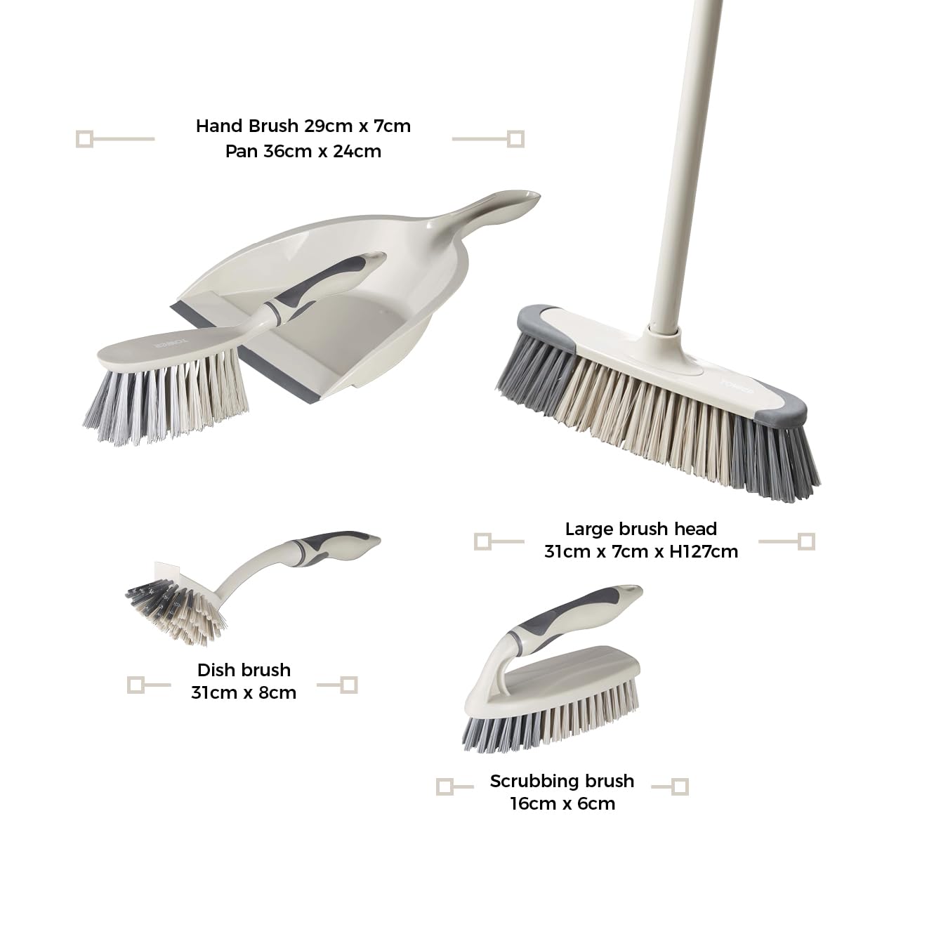 Tower T769002MSH 5-in-1 Cleaning Set with Dust Pan, Brush, Kitchen Broom, Dish Brush & Scrub Brush 4