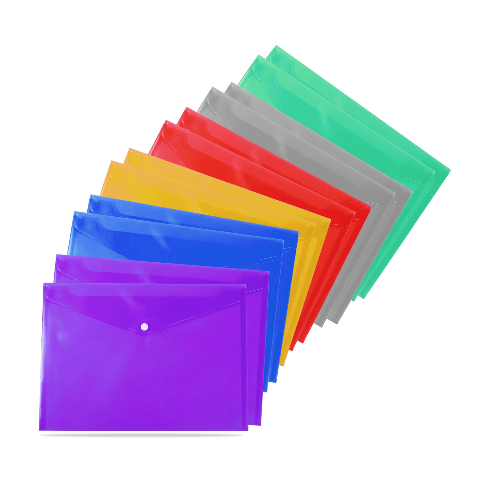 10 A4 / Foolscap Bright Transparent Popper Wallet/Paper Wallets - Assorted Colours 1