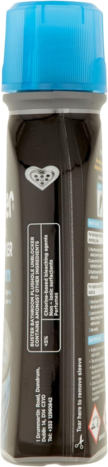 Buster Badezimmer-Abflussreiniger, 300 ml, 2er-Pack – Schnell wirkender Abflussreiniger für Waschbecken und Dusche gegen Haare und Seifenreste