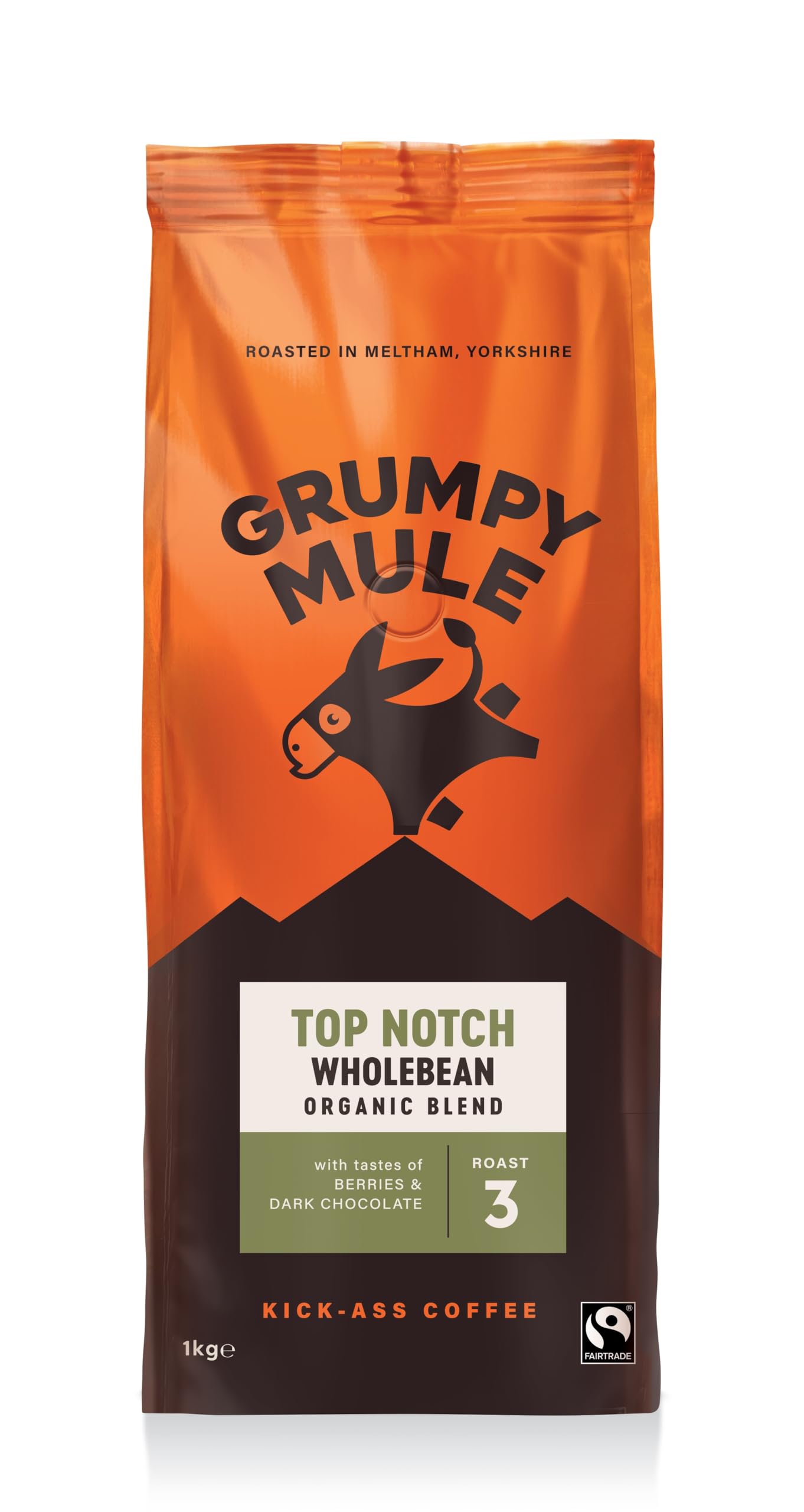 Grumpy Mule Top Notch Organic Blend Whole Coffee Beans - Berries & Dark Chocolate Notes | 1kg 1