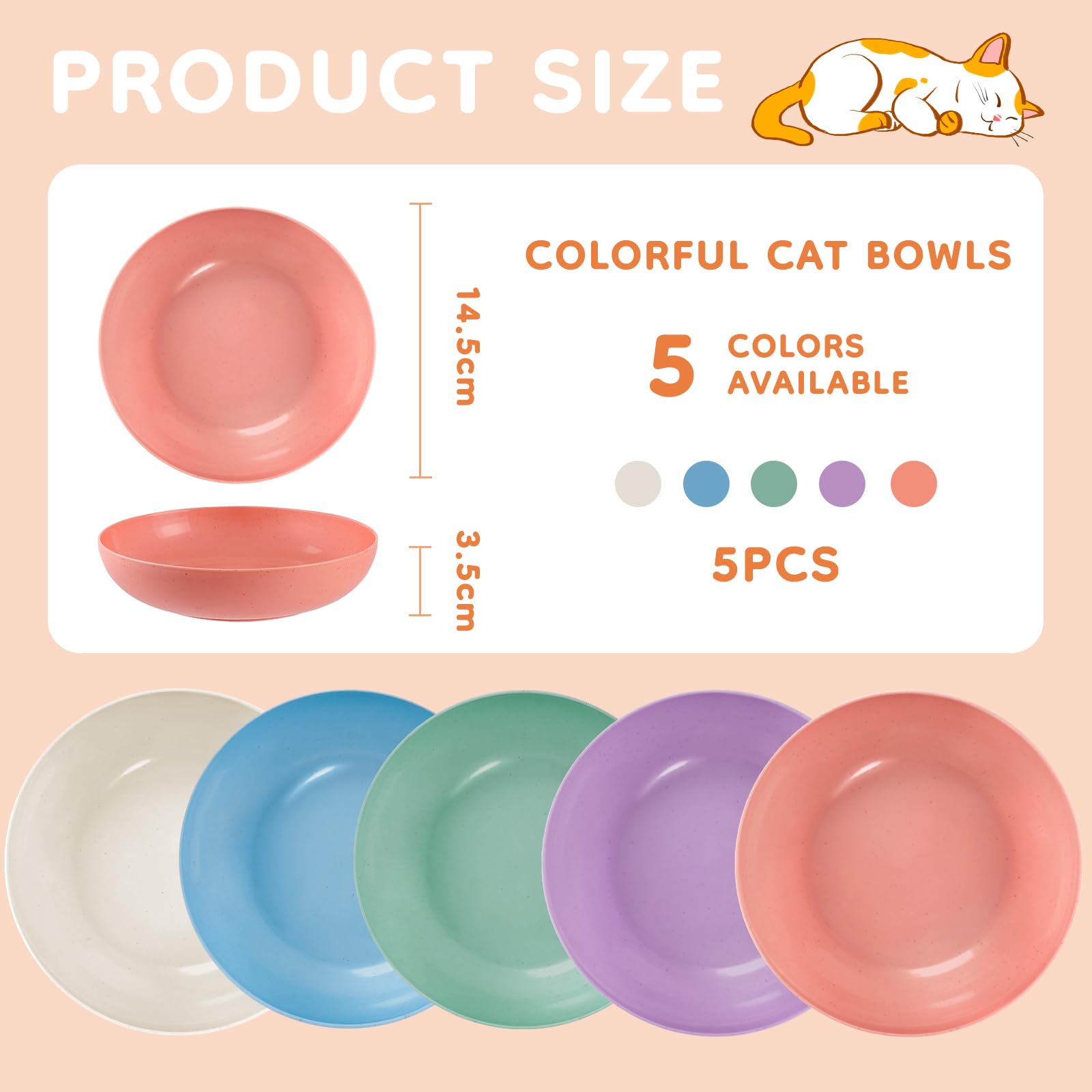 MOXYOY 5-Pack Cat Bowls - Whisker Friendly Shallow Design | Food Grade PP Material | Includes Storage Box
