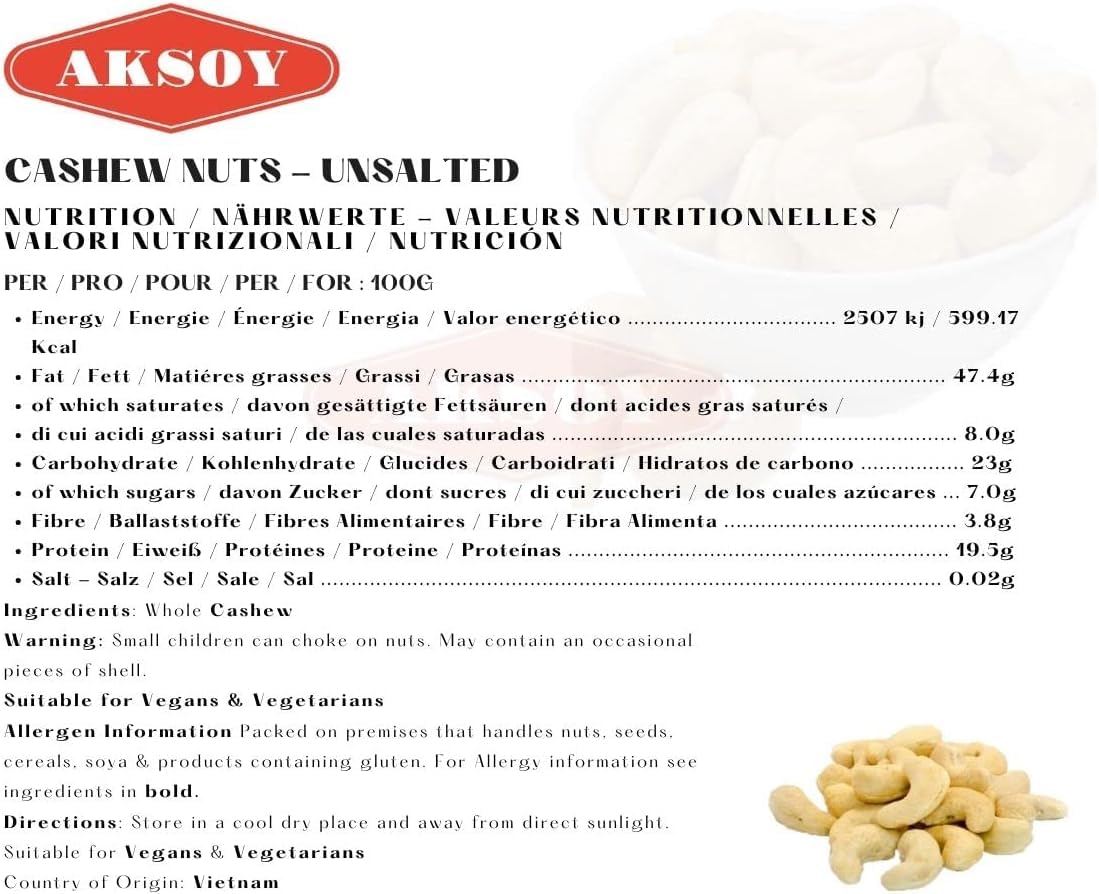 AKSOY Premium Raw Cashews - Natural, Fresh, 750g Pack | Vegan & Gluten Free 2