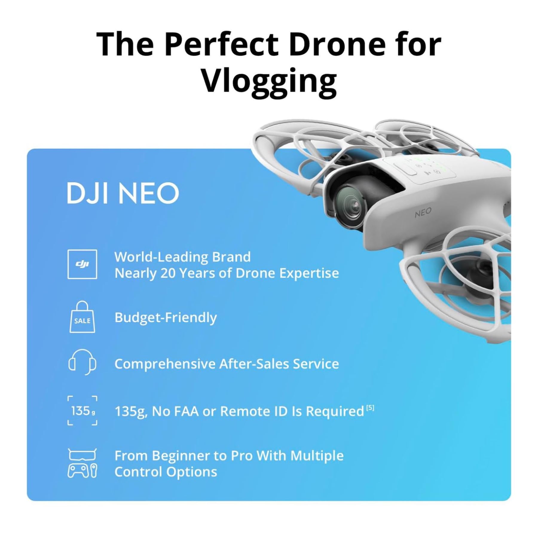 DJI Neo 4K UHD Camera Drone with Palm Takeoff, Subject Tracking, and Built-In Propeller Guard (Grey) [Drone] 4
