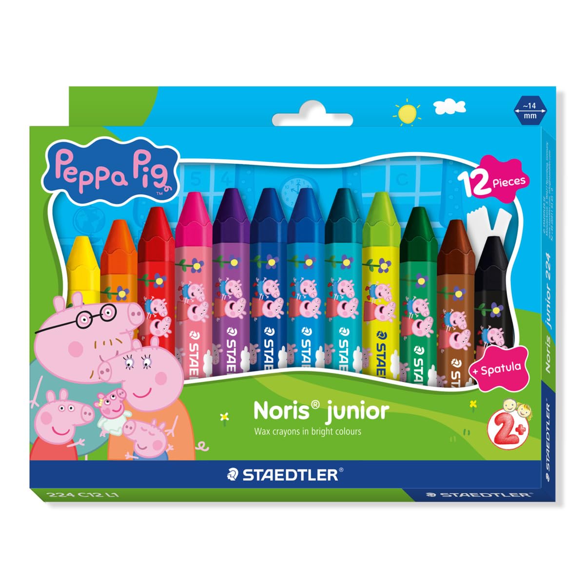 STAEDTLER Peppa Pig Noris Junior Jumbo Wax Crayons - Ergonomic Hexagonal Shape | 12 Assorted Colors 1