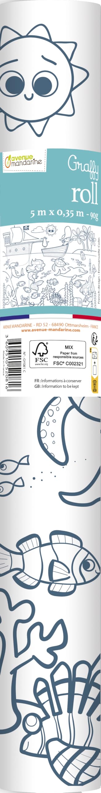 Avenue Mandarine Graffy Roll Colouring Poster - Pirates & Mermaids | 5m Roll | 90gsm Paper