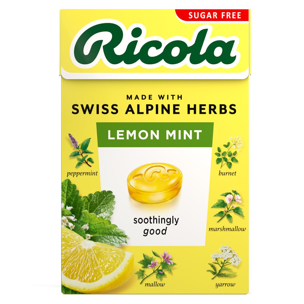 Ricola Lemon Mint Sugar Free Swiss Herbal Sweets, 13 Alpine Herbs, Stevia Sweetened, Multipack of 20 Boxes (45g Each)