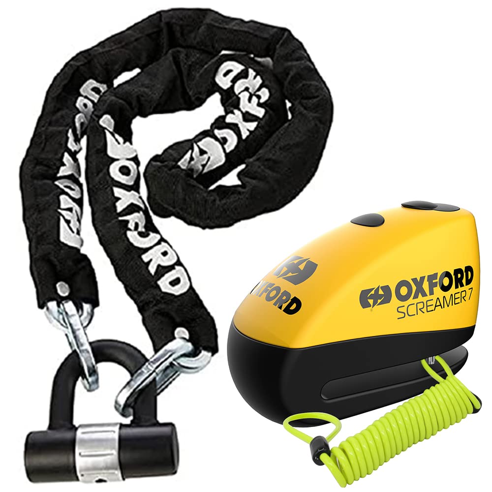 Oxford OF159 H D Motorbike Chain Lock + Screamer 7 Alarm Disc Lock Yellow/B 1