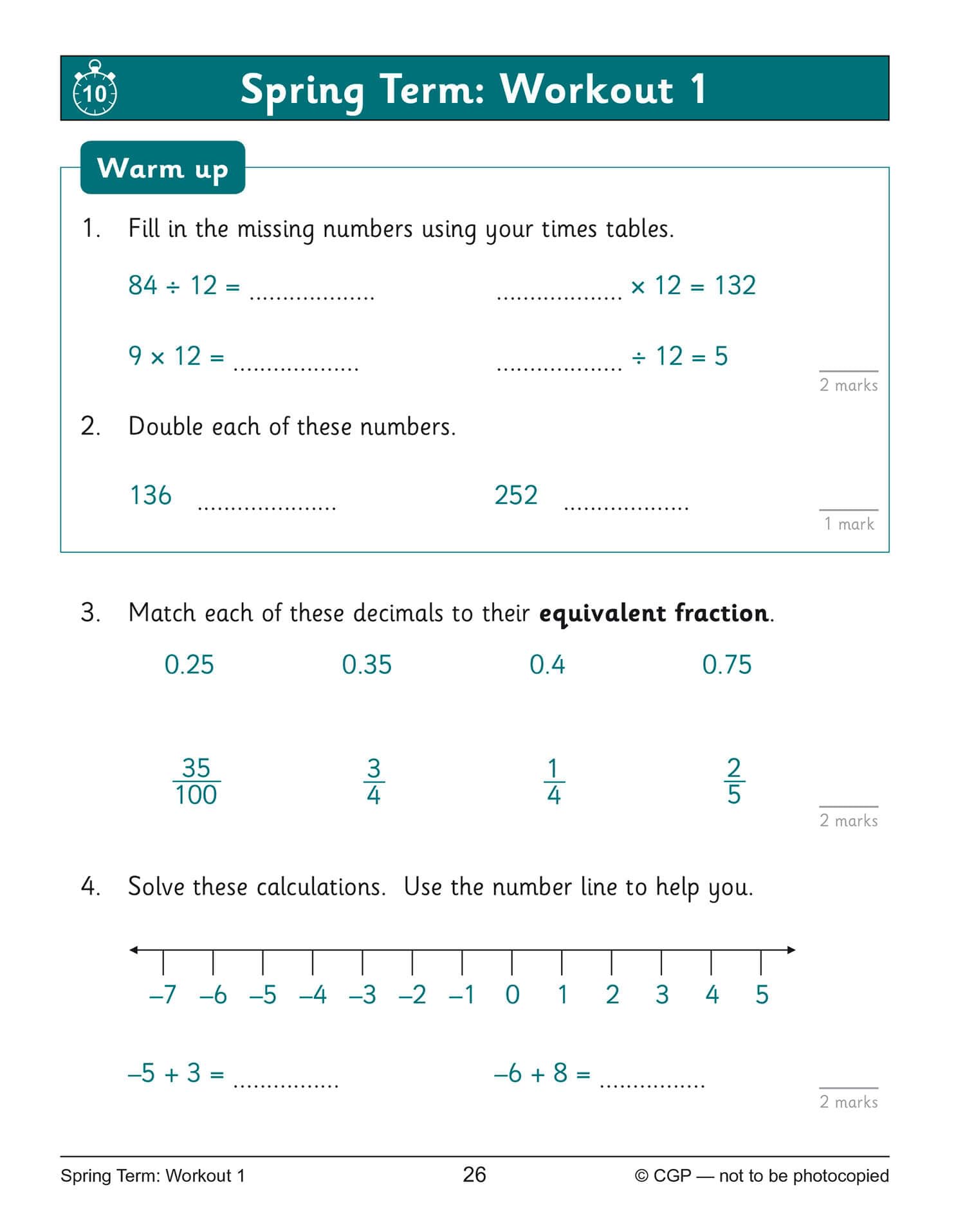 CGP KS2 Maths 10-Minute Weekly Workouts - Year 5 Study Aid | Paperback | English