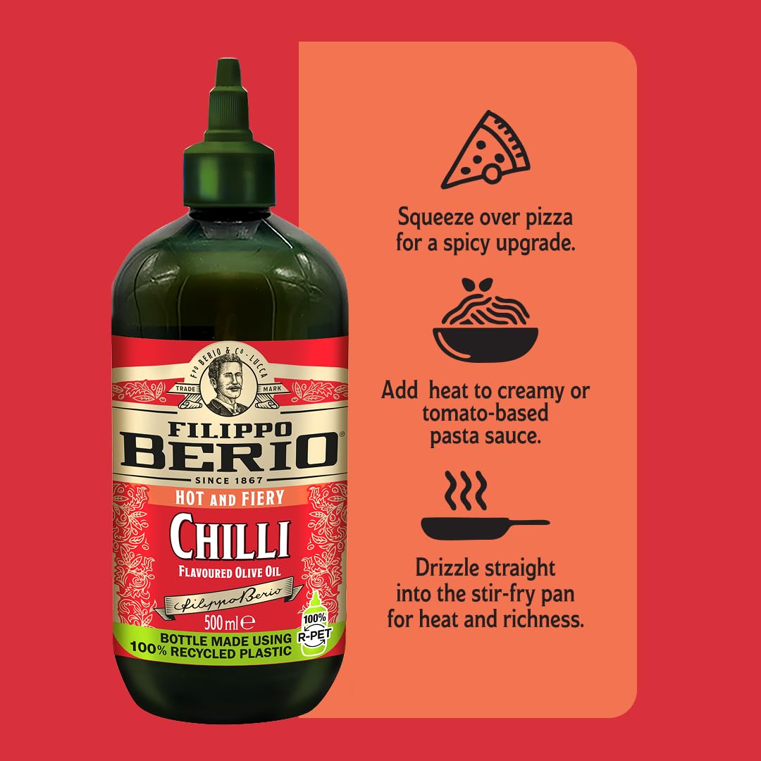 Filippo Berio Chilli Flavoured Extra Virgin Olive Oil - 500ml Squeezable Bottle 3