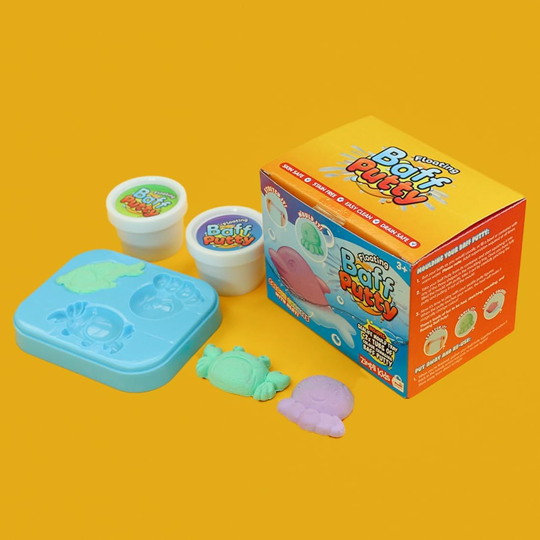 Zimpli Kids Floating Baff Putty - 2 x Colour Changing Bath Putty Tubs with Seafloor Mould Tray 4