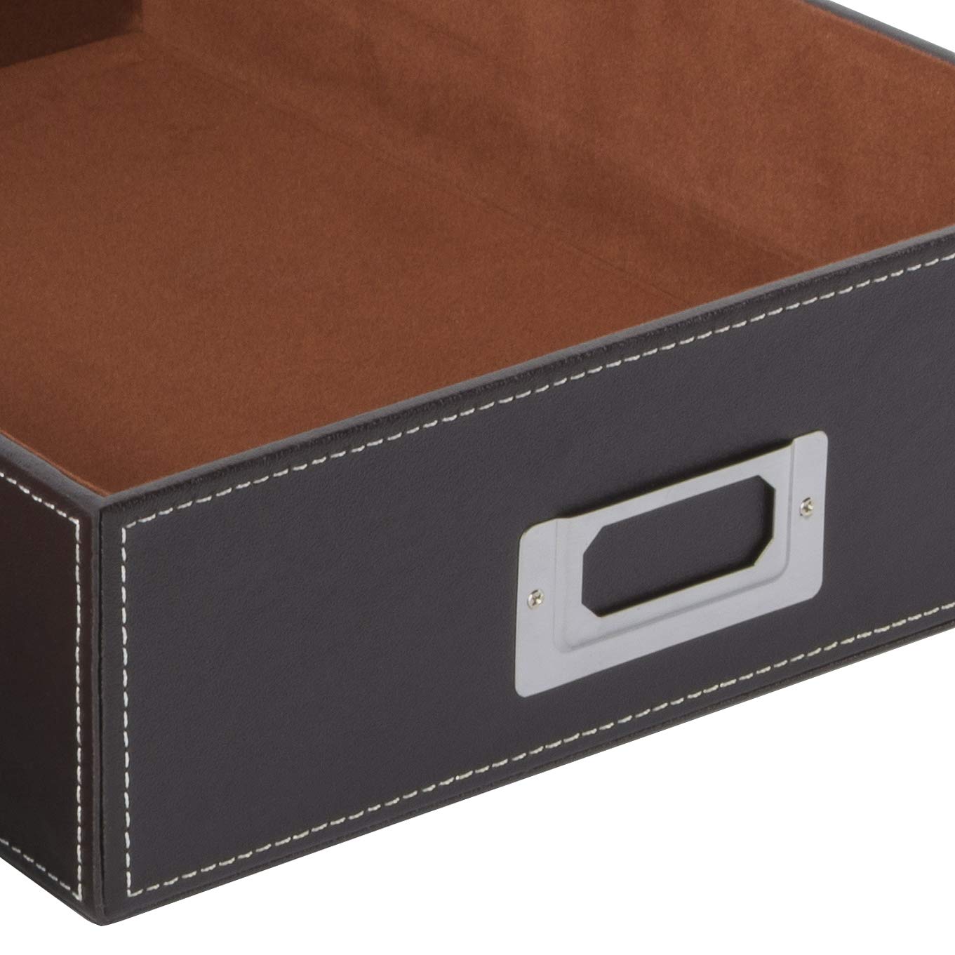 Osco Faux Leather A4 Document Storage Box with Lid | Stackable | Brown | 16 Litres 6