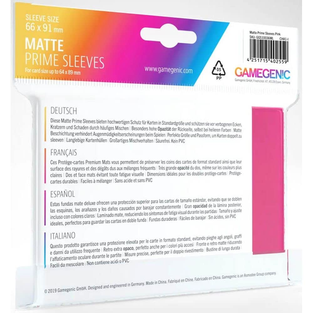 Gamegenic Matte Prime Sleeves - Anti-Glare Matte Finish | Perfect for Double-Sleeving | 100 Pack Pink