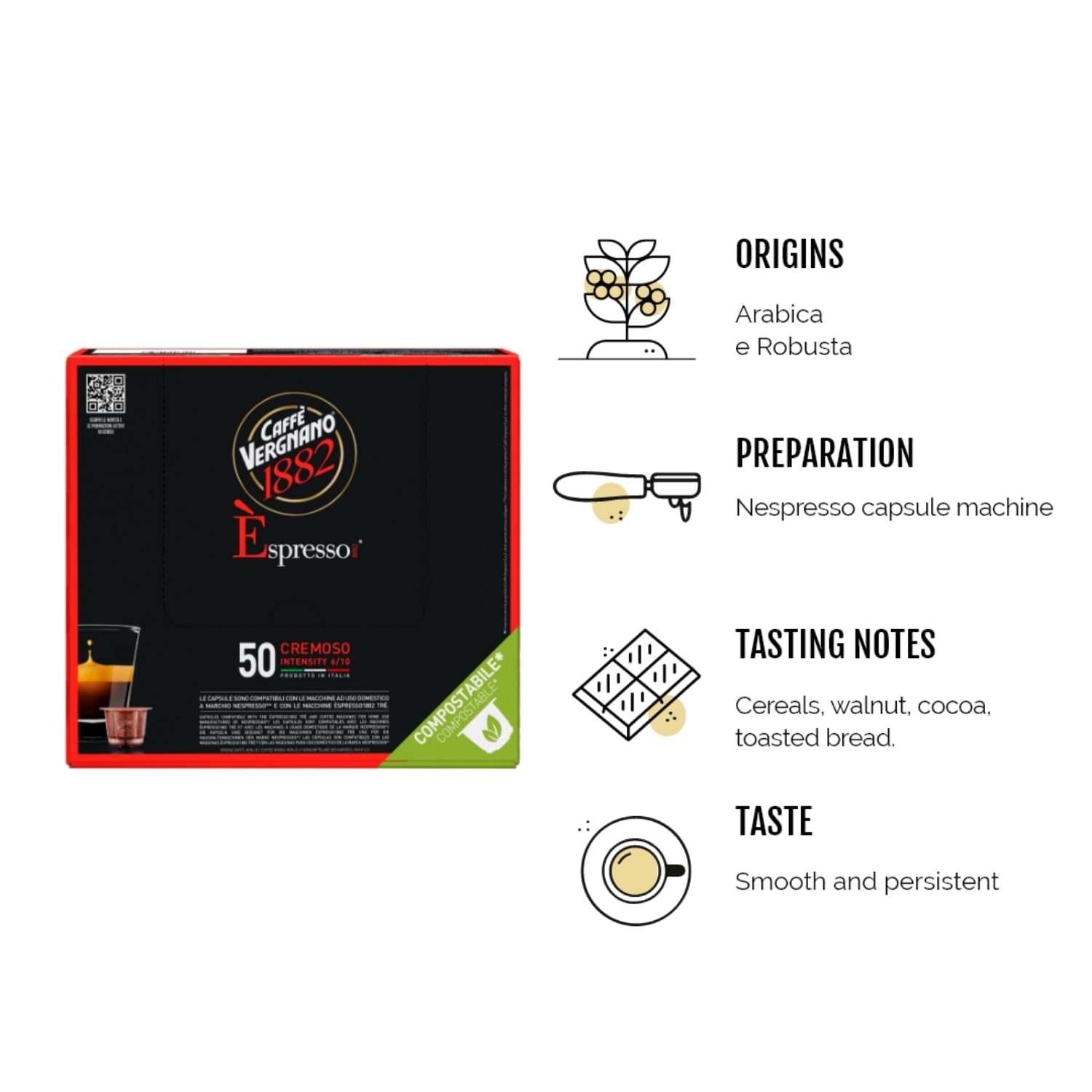 Caffè Vergnano 1882 Èspresso - Compostable Coffee Capsules for Nespresso® and Èspresso1882 TRÈ Machines (50 Capsules) 3