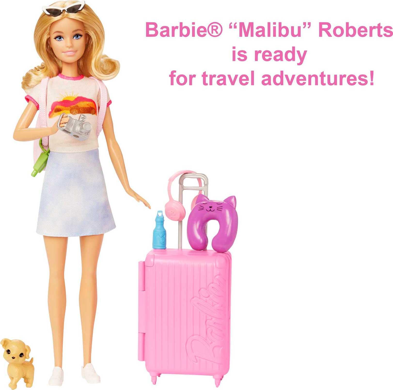 Barbie Travel Doll Set with Puppy and 10+ Accessories, Blonde Hair, Model HJY18 5