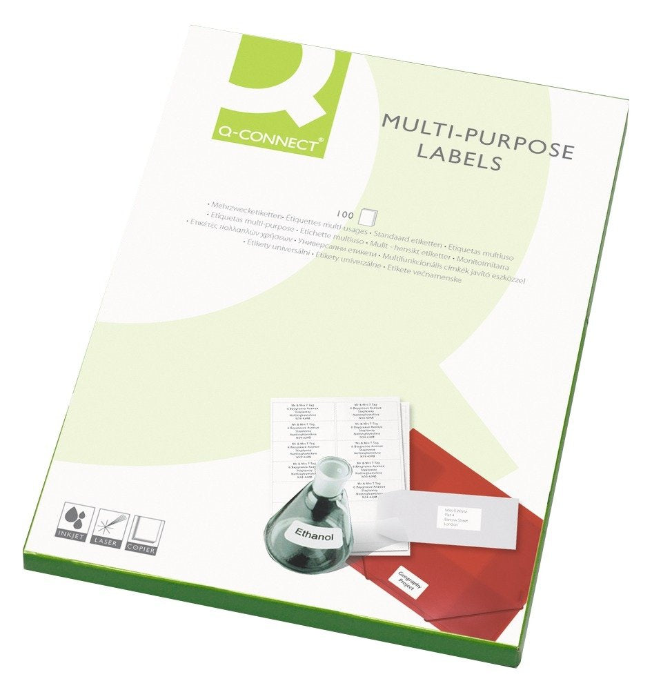 Q-Connect Multi-Purpose Labels - 63.5 x 38 mm, White, 2100 Labels (Pack of 100 Sheets) 1