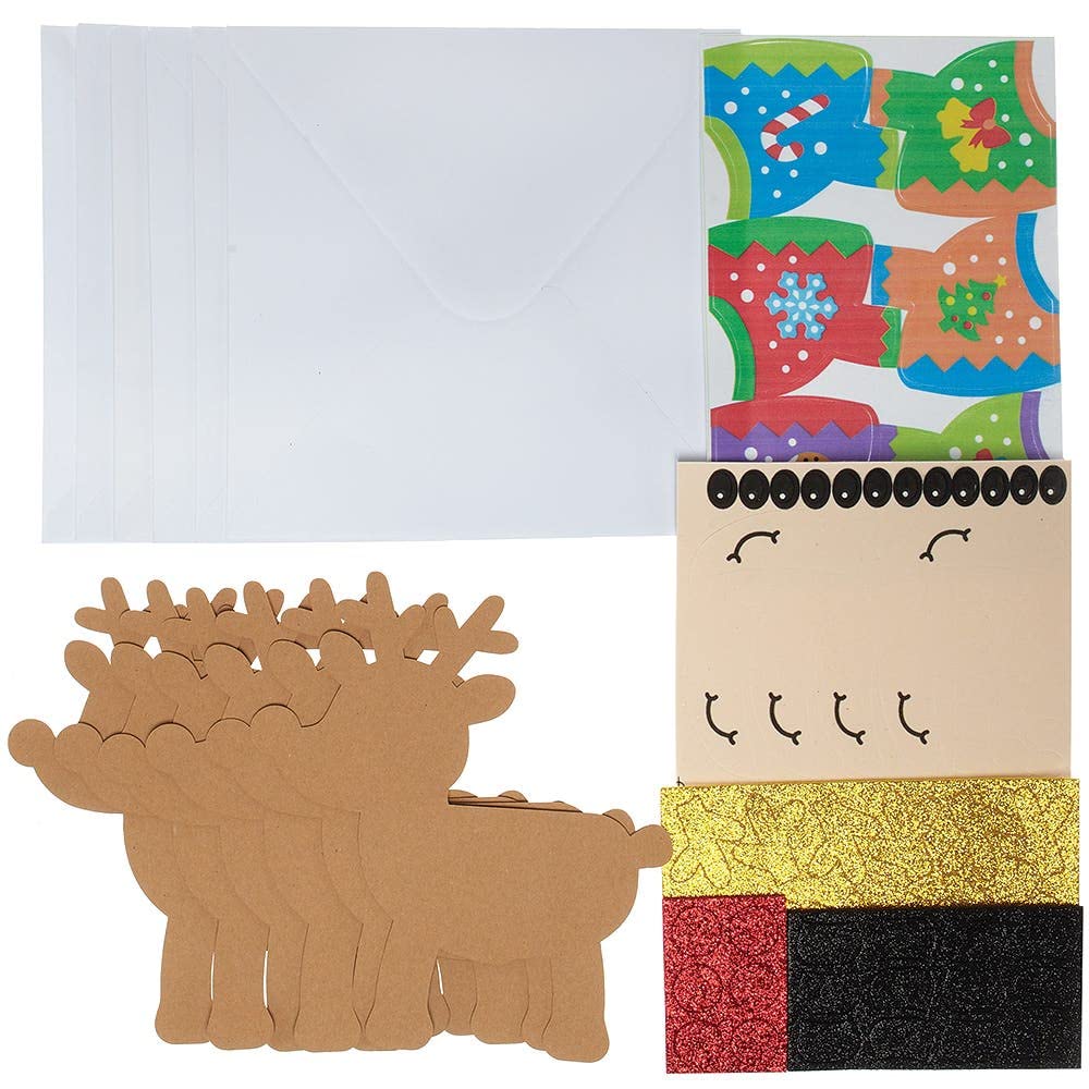 Baker Ross FX240 Reindeer Christmas Jumper Card Kits - Pack of 6, DIY Craft Activity for Kids 3
