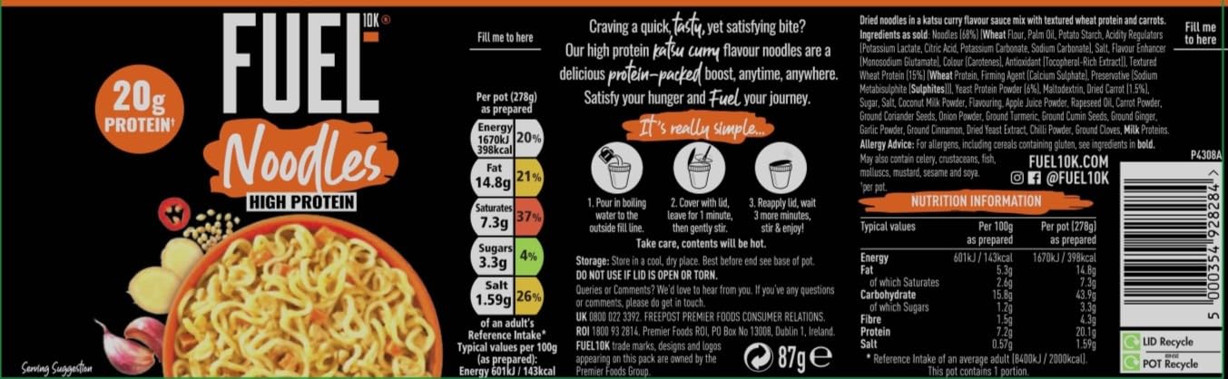 FUEL10K Katsu Curry High Protein Instant Noodles Pot - 20g Protein | Pack of 8 3