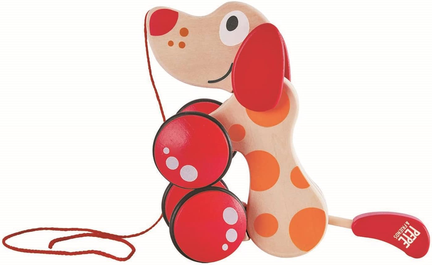 Hape Pepe Pull Along Dog - Wooden Walk-Along Toy for Toddlers 12 Months+