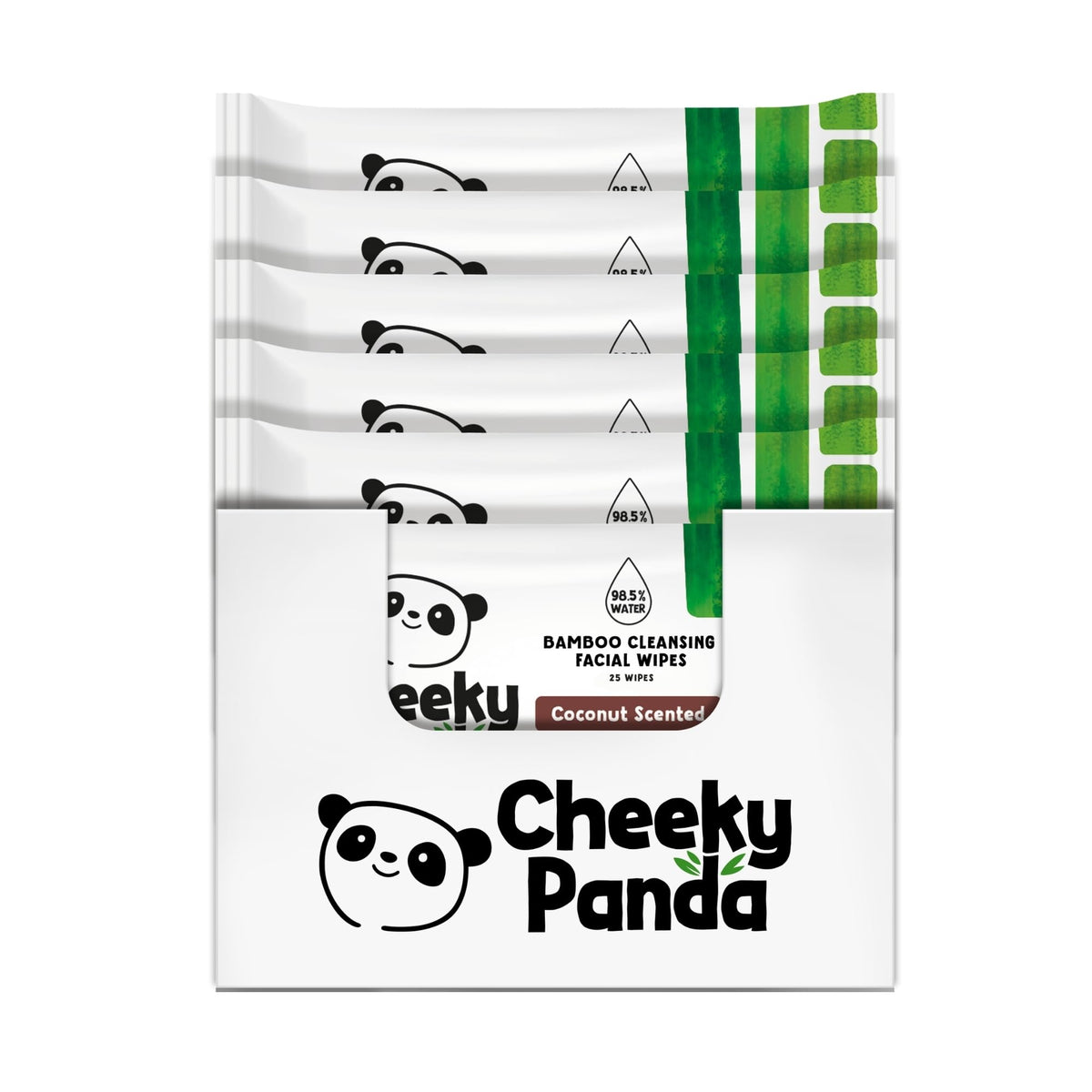 The Cheeky Panda Bamboo Face Cleanser Wipes - Makeup Removal, Sensitive Skin, Coconut Scented (25 Count Pack of 6)