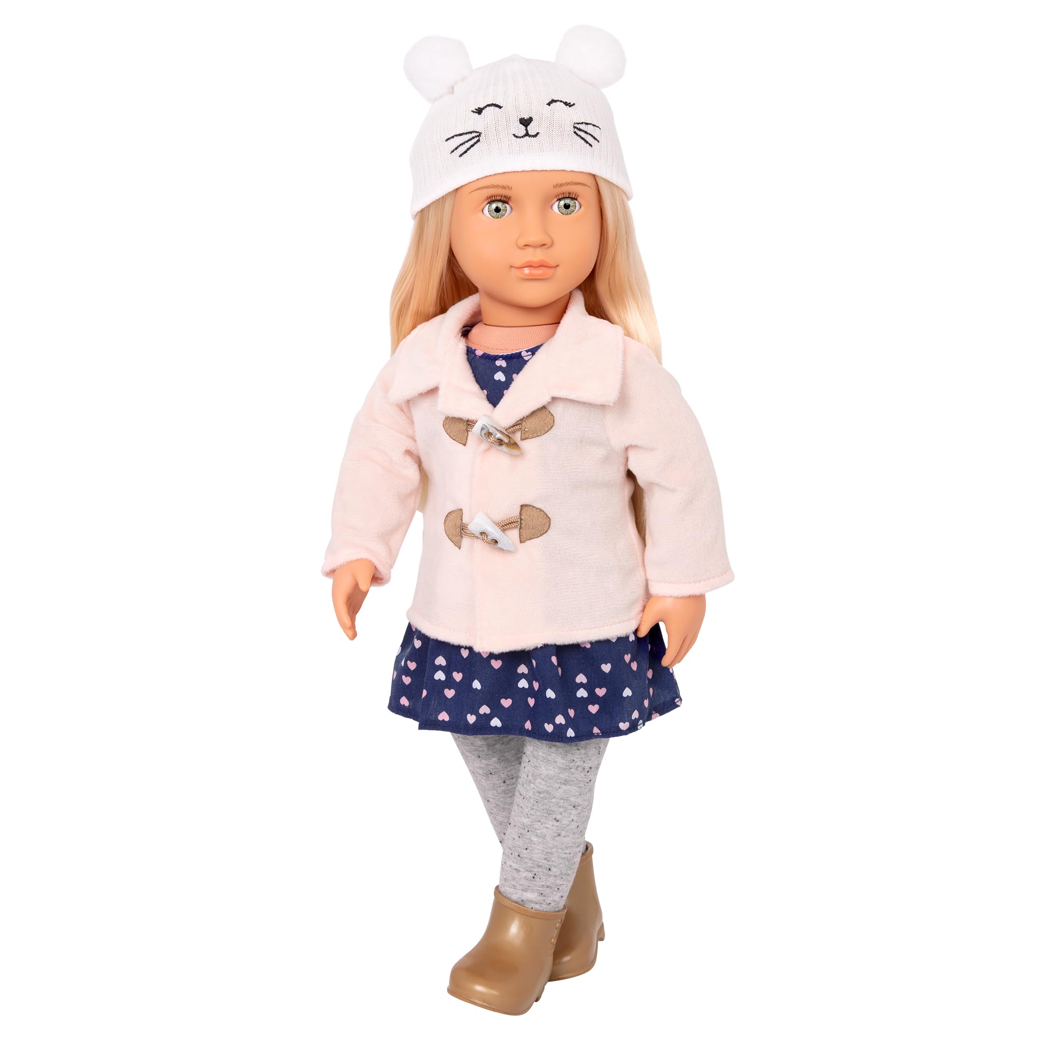 Our Generation Cheerfully Chilly Outdoor Outfit - Pink Duffle Coat, Dress | 18-Inch Dolls 3