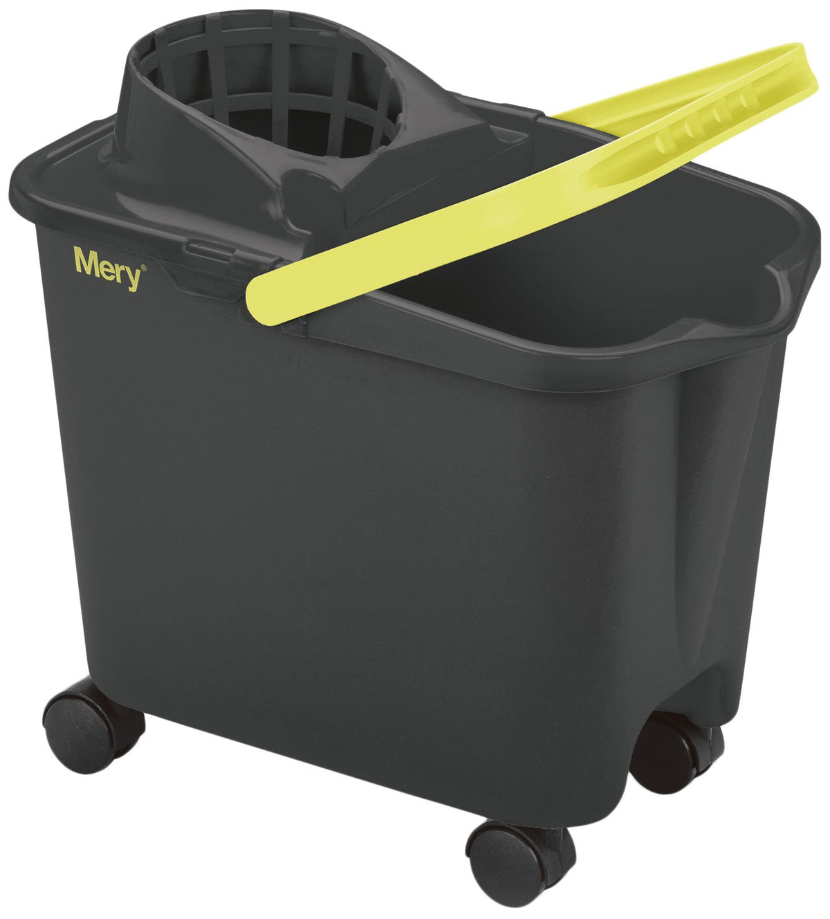 Mery Mop Bucket with Swivel Wheels - Easy Removal Drainer | 14 Liters | Grey, Lime