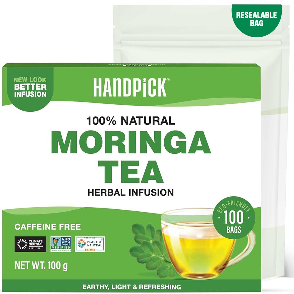 HANDPICK Moringa Tea Bags - 100 Count Caffeine Free Herbal Tea | Non-GMO, Eco-Conscious Teabags 1