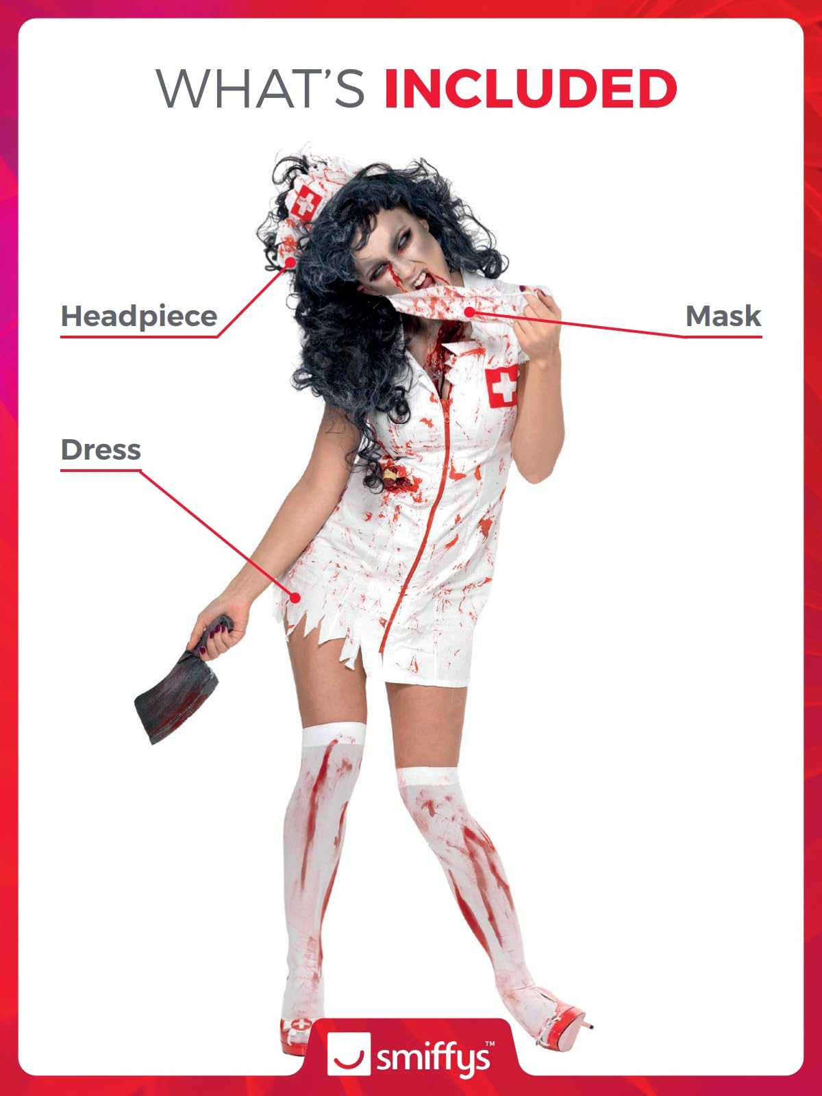 Smiffys Zombie Nurse Costume - Dress, Mask & Headpiece - Large 3
