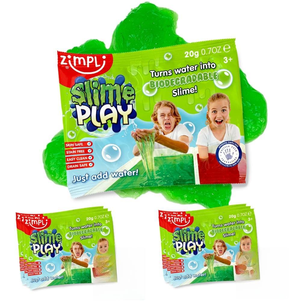 ZIMPLI Slime Play Party Bag Fillers - 6 Pack, Green & Red, Magically Turns Water into Slime 1