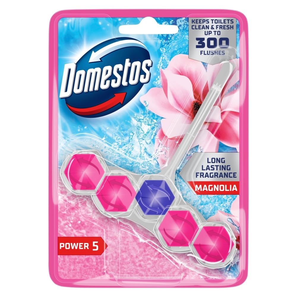 Domestos Power 5 Magnolia Toilet Rim Block Freshener | Lasts up to 300 Flushes | 50g