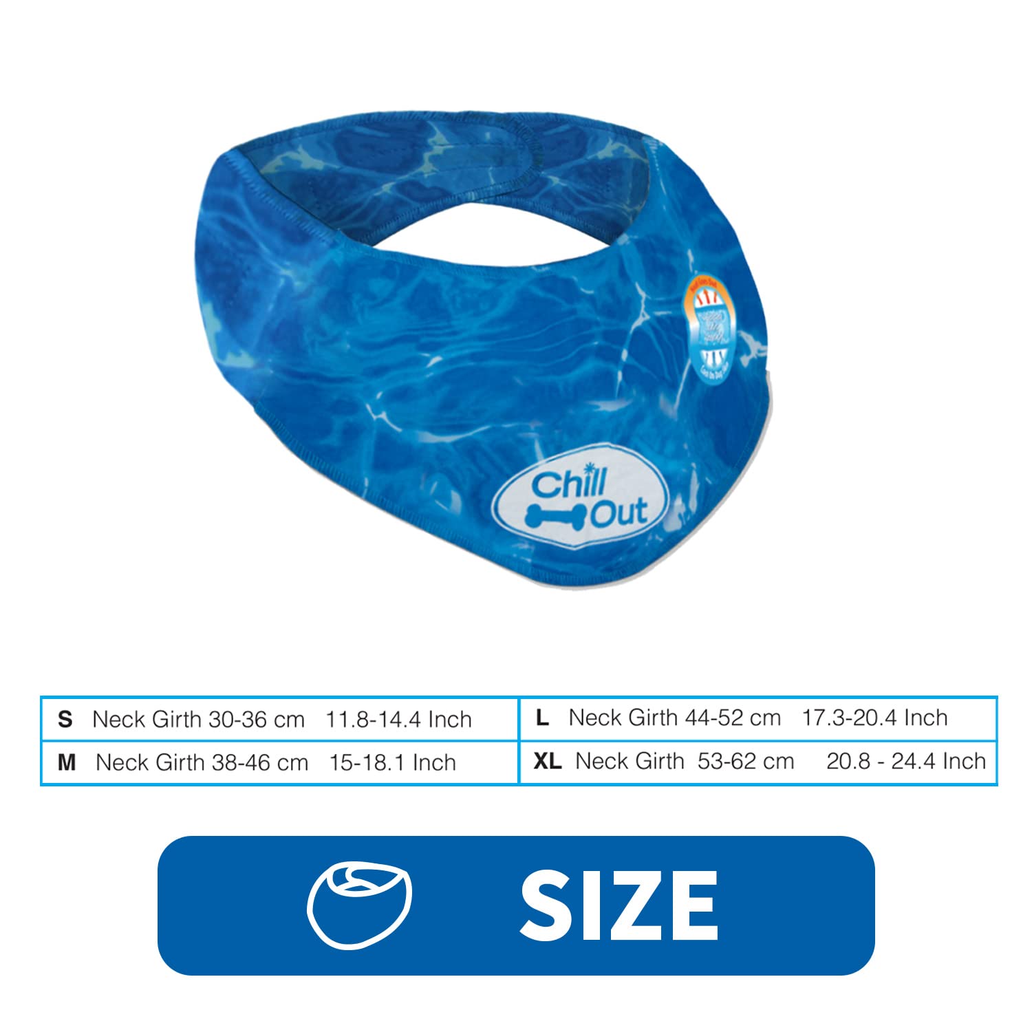 ALL FOR PAWS Chill Out Dog Ice Bandana - Instant Cooling Scarf for Summer | Blue, Large (Neck 44-52 cm)