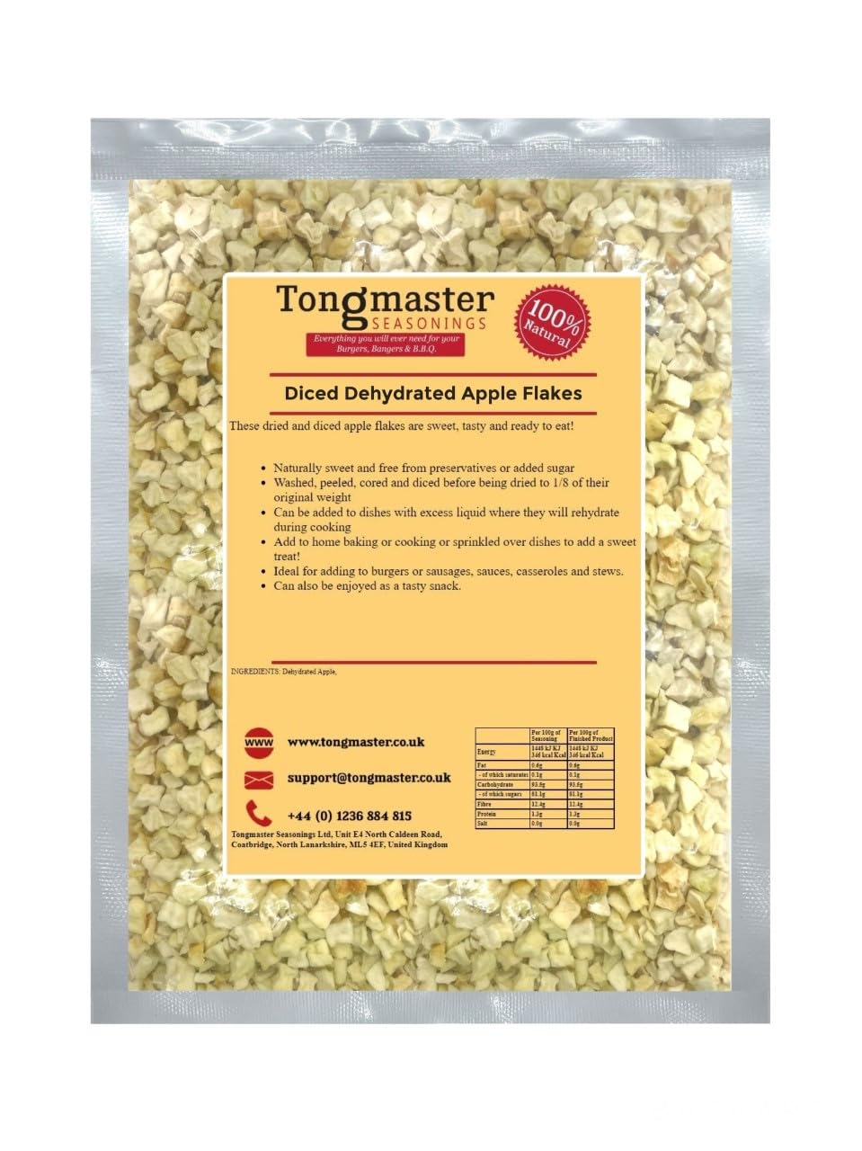 Tongmaster Diced Dehydrated Apple Flakes - 500g | Naturally Sweet | Ready to Eat