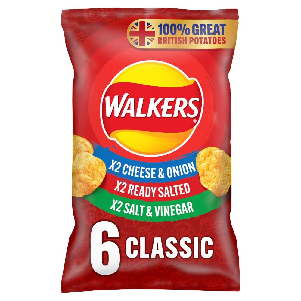 Walkers Classic Variety Crisps 6x25g Multipack - Cheese & Onion, Ready Salted, Salt & Vinegar