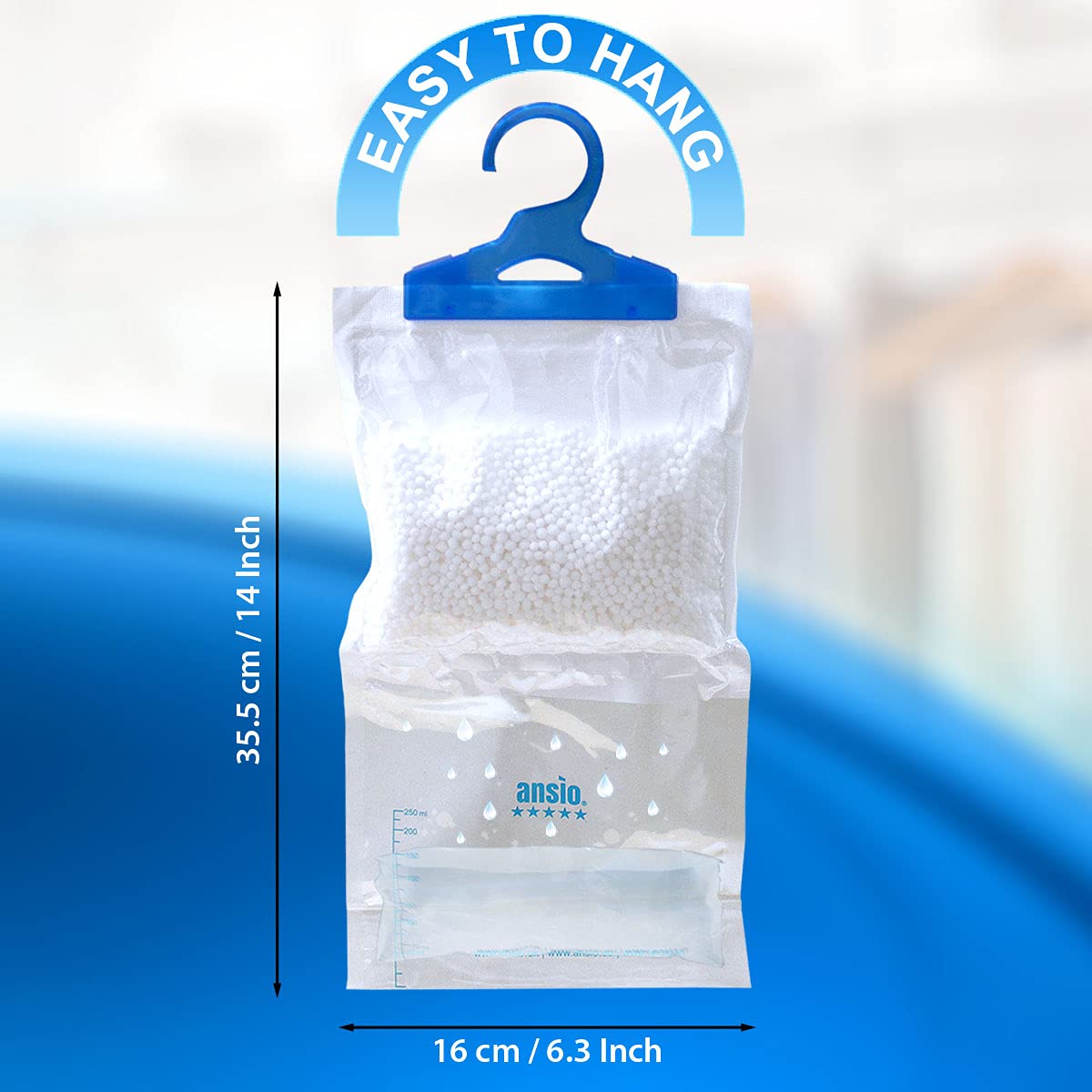 ANSIO Wardrobe Dehumidifier Disposable Hanging Bags - Pack of 3 | Absorbs Damp & Condensation 4