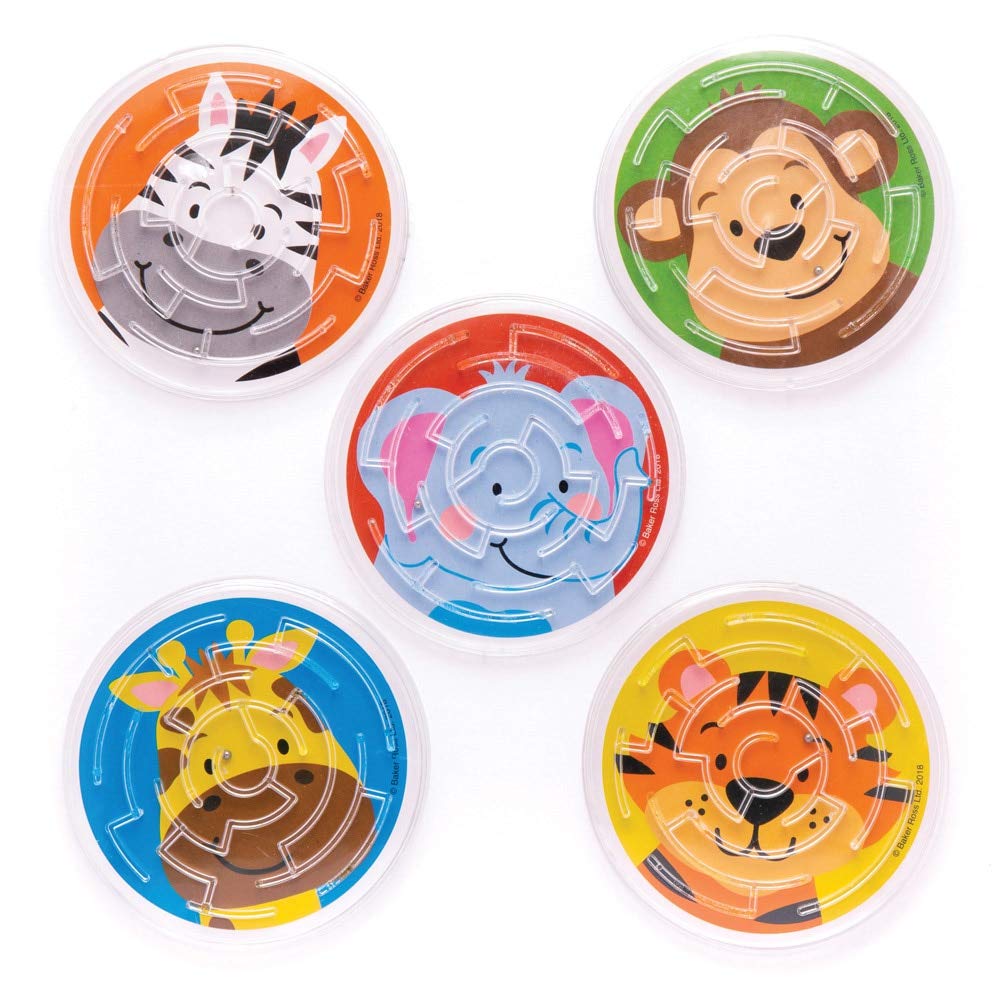 Baker Ross Jungle Chums Maze Games - Handheld Ball Maze Puzzle, Pack of 6, Plastic