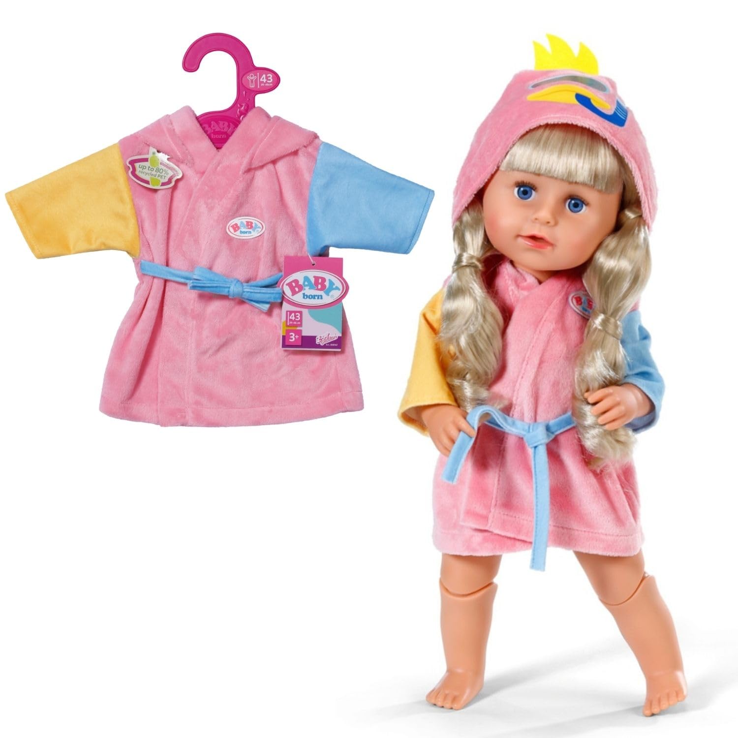 BABY born Bathrobe for 43cm Dolls - Pink Duck Hood | Polyester | Ages 3+