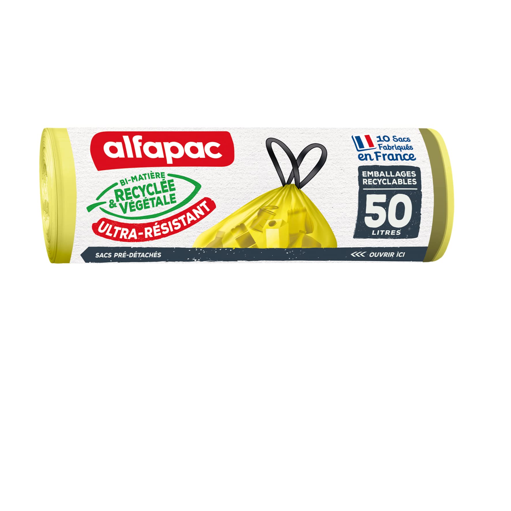 Alfapac Heavy Duty Bin Liners - 50L Capacity, 10 Count, Green | Drawstring Closure