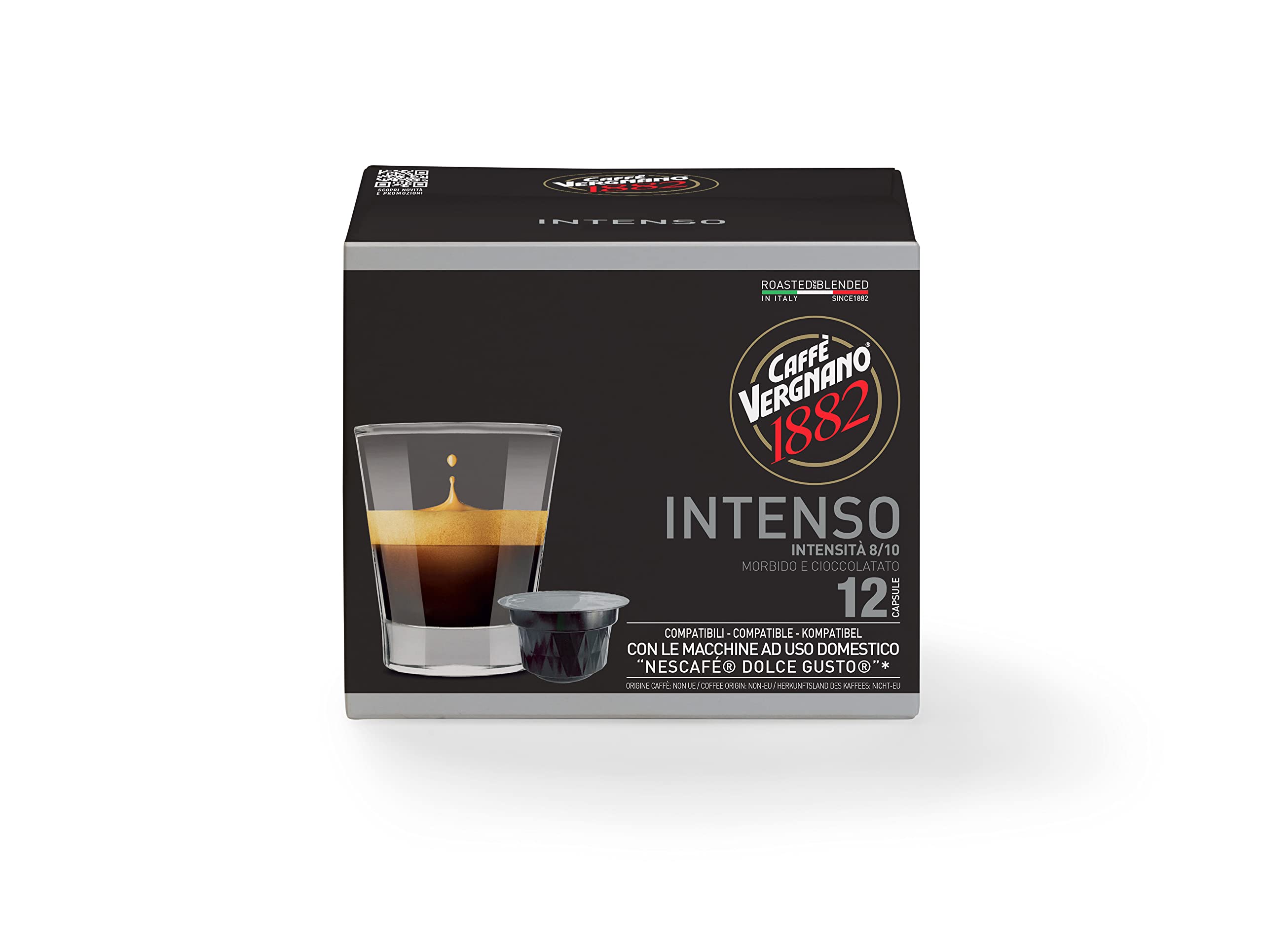 Caffè Vergnano 1882 Coffee Capsules - Compatible with Nescafé Dolce Gusto | Arabica & Robusta Blend | 12 Count